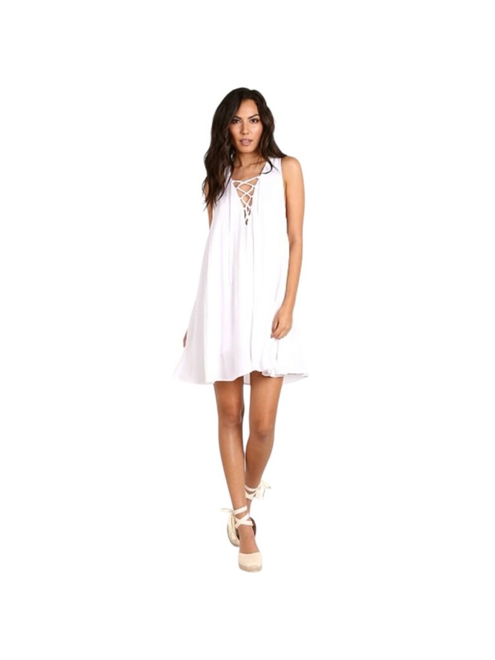 Show Me Your Mumu NWT $136 Womens Rancho Mirage Lace Up Tunic Dress White Size M